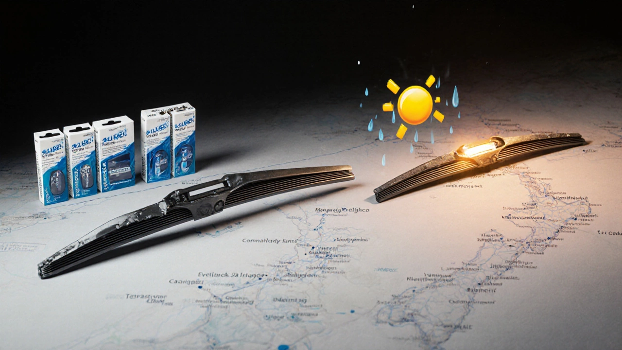 Timeline showing degraded rubber blades versus single long-lasting silicone blade over two years.