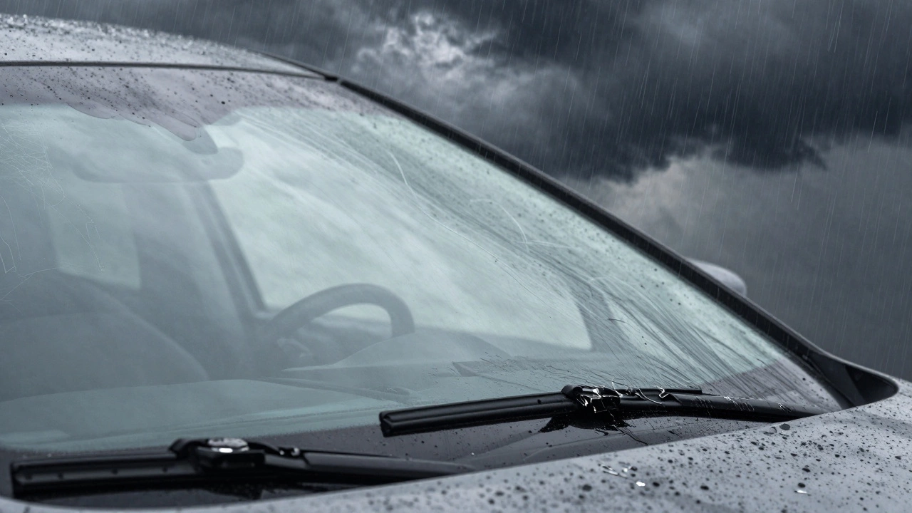 Windshield divided between clear vision and streaky failure due to wrong wiper fit.