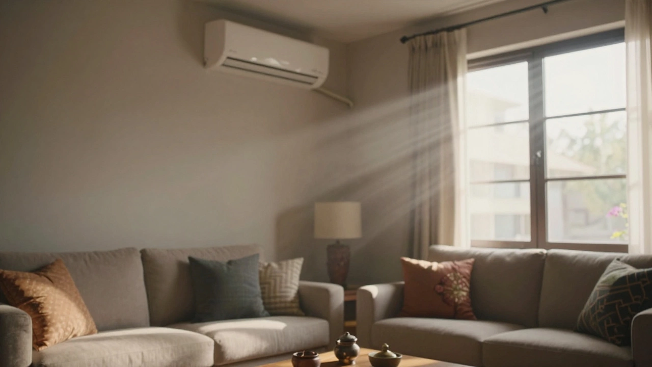 Clean modern living room with air vent showing fresh airflow circulation.