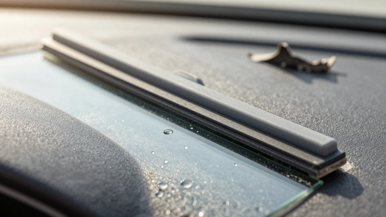 Close-up of silicone blade edge gliding smoothly vs. dirty rubber blade with debris buildup.