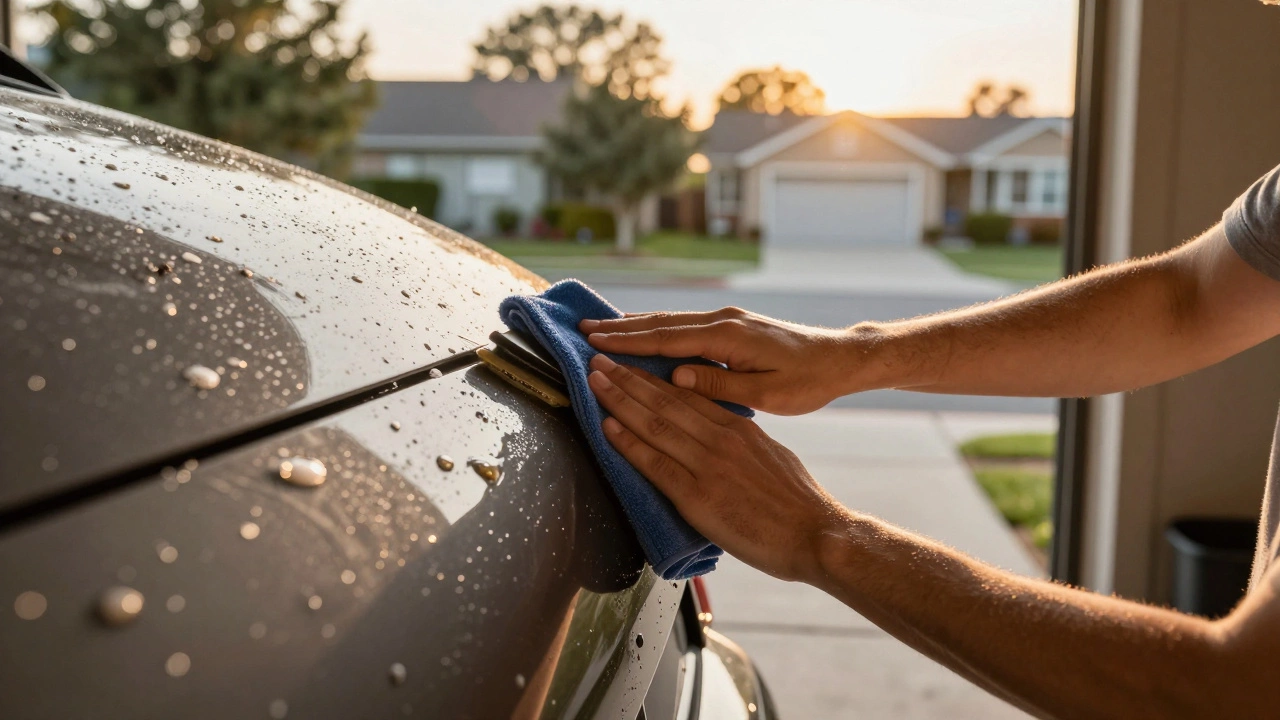 Hands cleaning wiper blade rubber edge with microfiber cloth