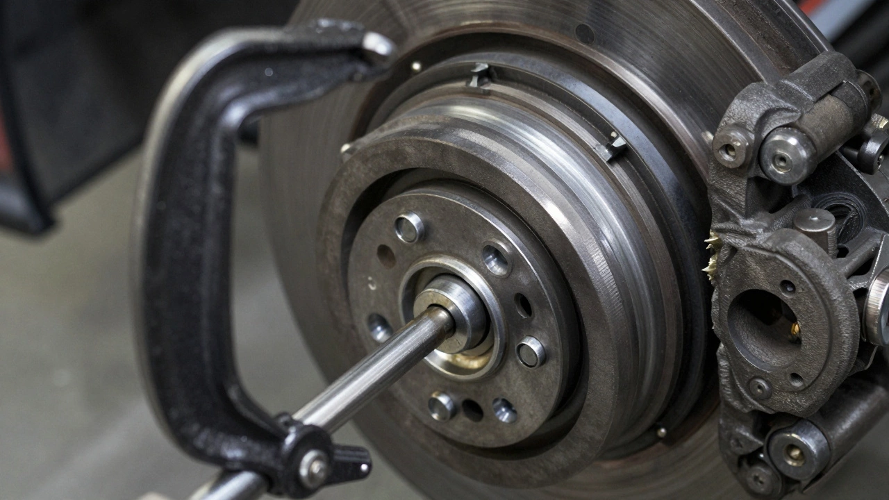 C-clamp compressing a brake piston into a caliper housing