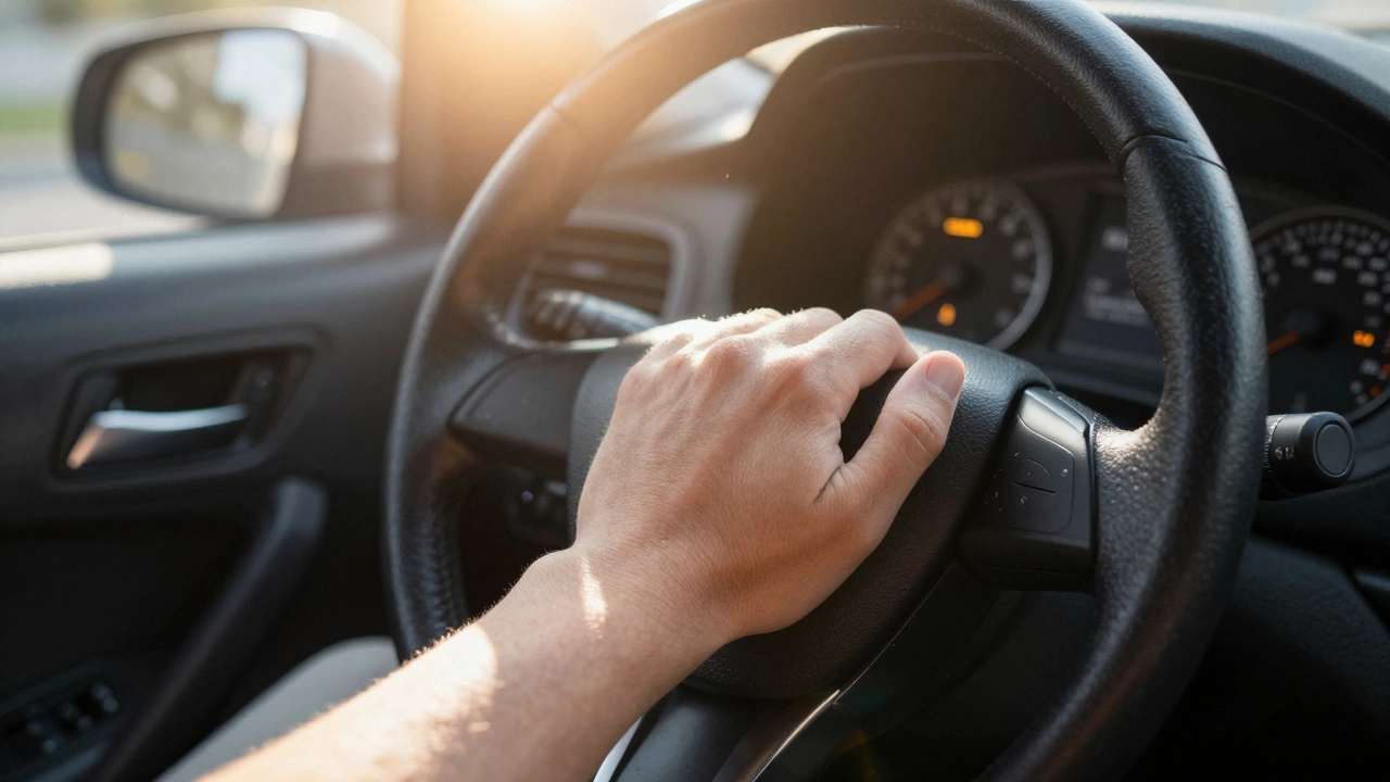 Driver's foot on brake pedal with illuminated service warning light on dashboard