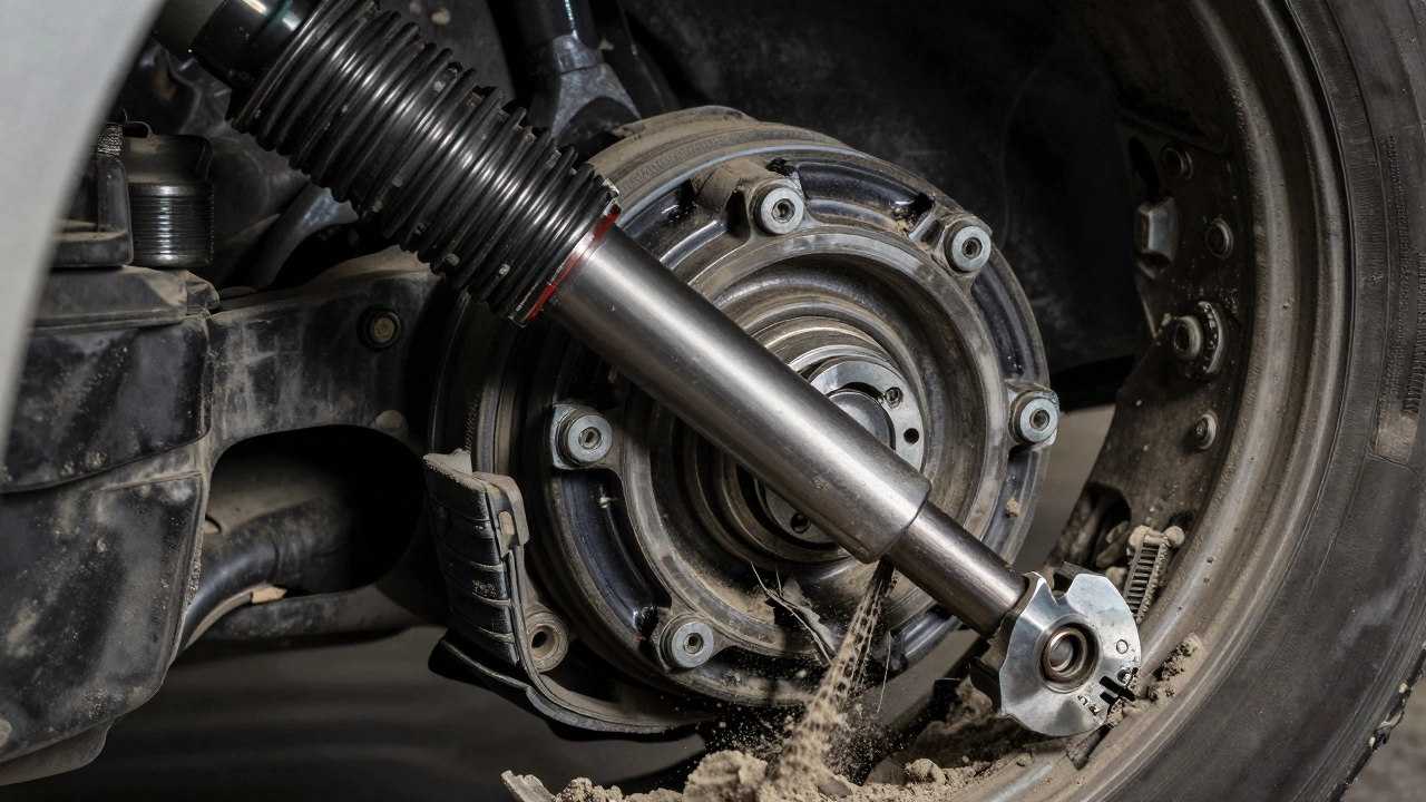 Macro shot of dry shock absorber piston causing squeaking friction