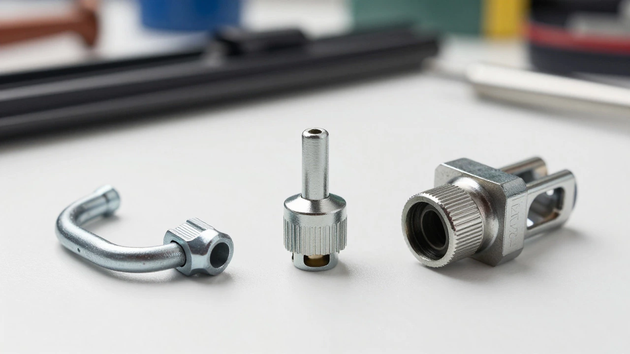 Close-up comparison of J-hook, pin, and bayonet wiper connectors