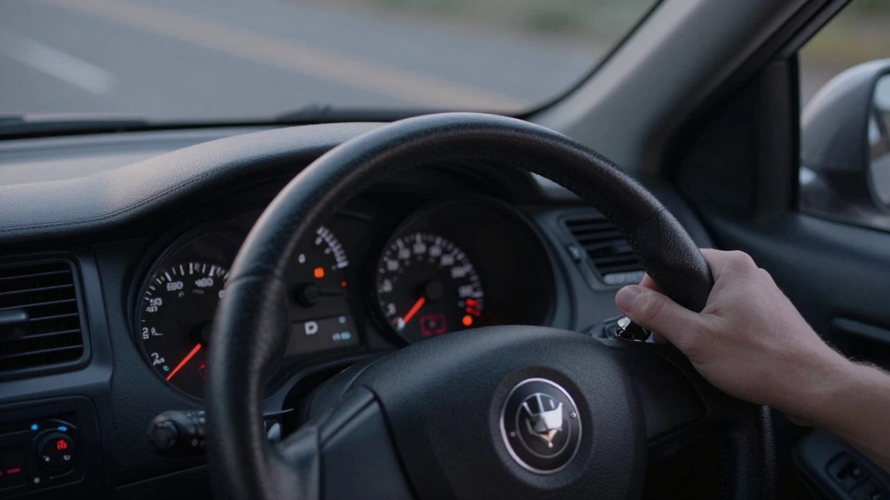 Car dashboard with oil pressure light off during gentle idle